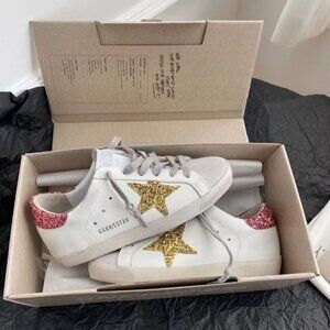 Golden Goose Women's White Sneakers with Dark pink Star